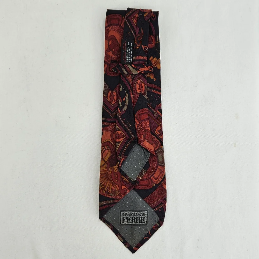 Gianfranco Ferré Baroque Abstract Silk Tie Red Black Gold Made in Italy